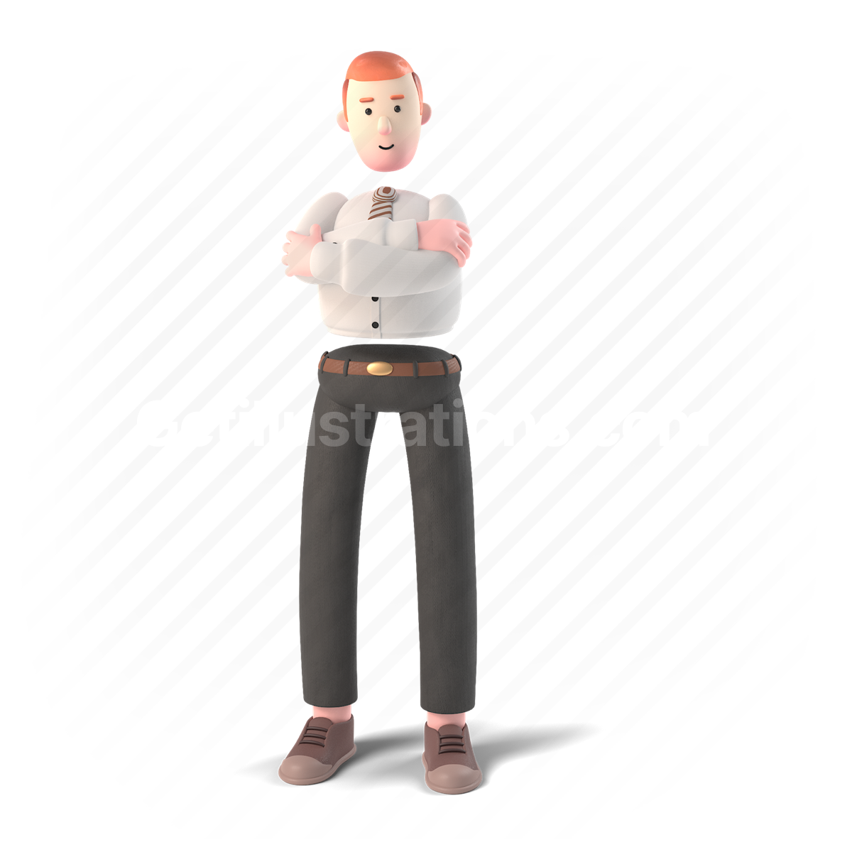 man, suit, formal, 3d, people, character, person, stand, arms crossed
